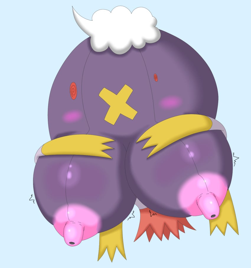 areolae breasts daikonryu drifblim female floating flying huge_breasts large_breasts nintendo nipples pink_nipples pokemon pokemon_(species) purple_body sagging_breasts solo