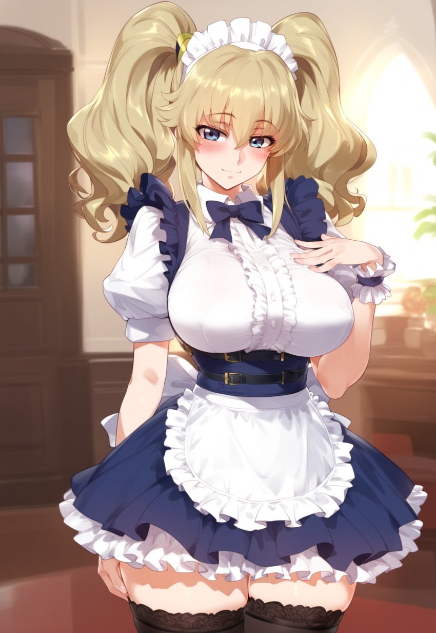 ai_generated big_breasts blonde_female code_geass happy leila_(code_geass) leila_malcal maid maid_uniform