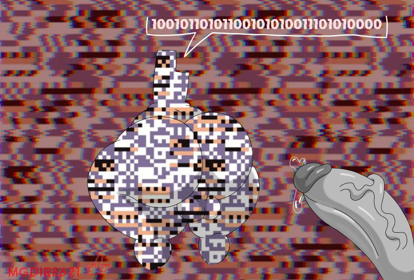 absurd_res anthro anthrofied ass balls big_butt big_penis bodily_fluids digital_creature dripping duo genital_fluids genitals glitch glitch_creature glitch_pokemon hi_res huge_butt huge_cock male male/male mgdire671 missingno. nintendo penis pokemon pokemon_(species) precum precum_drip thick_thighs vein veiny_penis