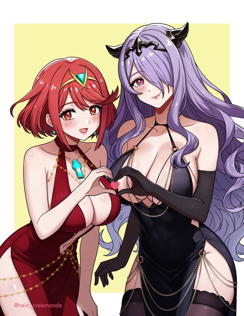 2girls breasts camilla_(fire_emblem) crossover female female_only fire_emblem fire_emblem_fates looking_at_viewer nintendo pyra rein_creamsoda xenoblade_(series) xenoblade_chronicles_2