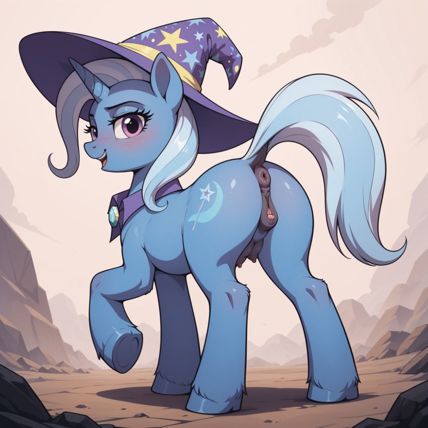 ai_generated animal_genitalia animal_pussy anus ass blue_body blue_fur blue_hair cutie_mark dock equine_genitalia equine_pussy female female_only feral friendship_is_magic hasbro my_little_pony pussy quadruped tail trixie_(mlp)