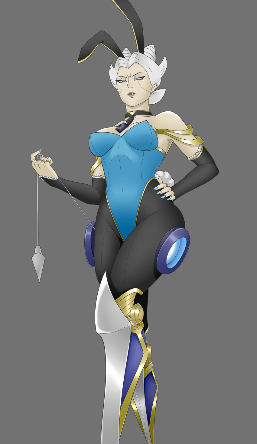 bunnysuit camille_ferros cyborg female league_of_legends riot_games shadrysea simple_background thick_thighs video_games