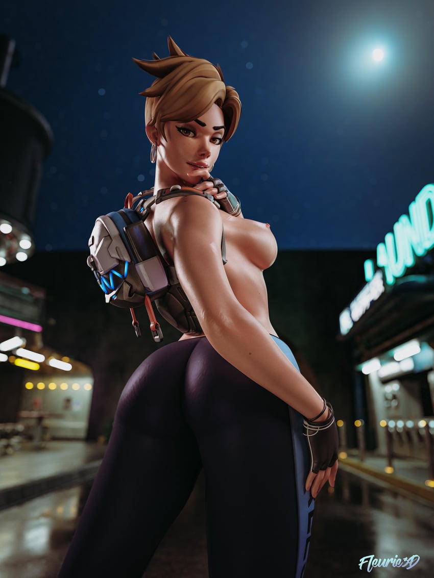 1girls 3d ass big_ass breasts female female_focus female_only fleurie3d nipples overwatch solo tracer