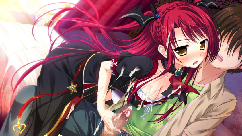 blood blush braid breasts cute_fang female game_cg gem jewel long_hair luce_yami_asutarite magical_marriage_lunatics!! open_mouth red_hair yamakaze_ran yellow_eyes