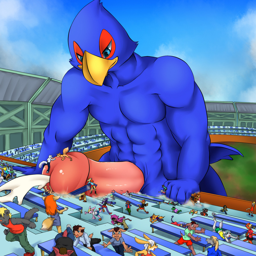 anthro artie avian canine cum destruction falco_lombardi fox_mccloud fur furry kangaroo macro male_focus male_only mammal marsupial nabesiki nintendo stadium star_fox tamerlane uncensored video_games