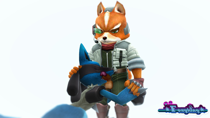 anthro canine fox fox_mccloud fur furry gaze lucario male mammal nintendo oral penis pokemon pokemon_(species) star_fox video_games yaoi