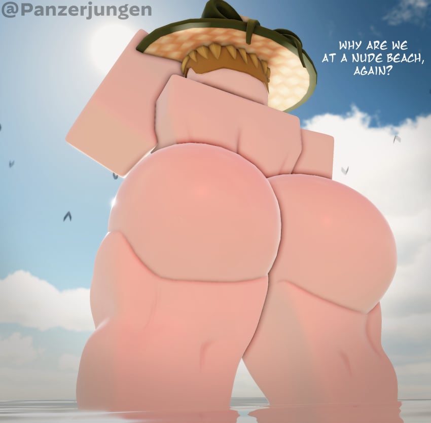 1boy 2020s 2024 3d ass ass_focus barefoot beach big_ass bird blonde_hair bubble_ass bubble_butt casual_nudity completely_nude dat_ass dialogue english_text erich_kraus fat_ass femboy feminine_male full_body girly girly_boy hat hat_only huge_ass looking_back low-angle_view male massive_ass naked nude nude_beach nudist panzerjungen partially_submerged roblox robloxian solo sunbathing sunhat tagme thick thick_thighs twink twitter_username voluptuous water wide_hips