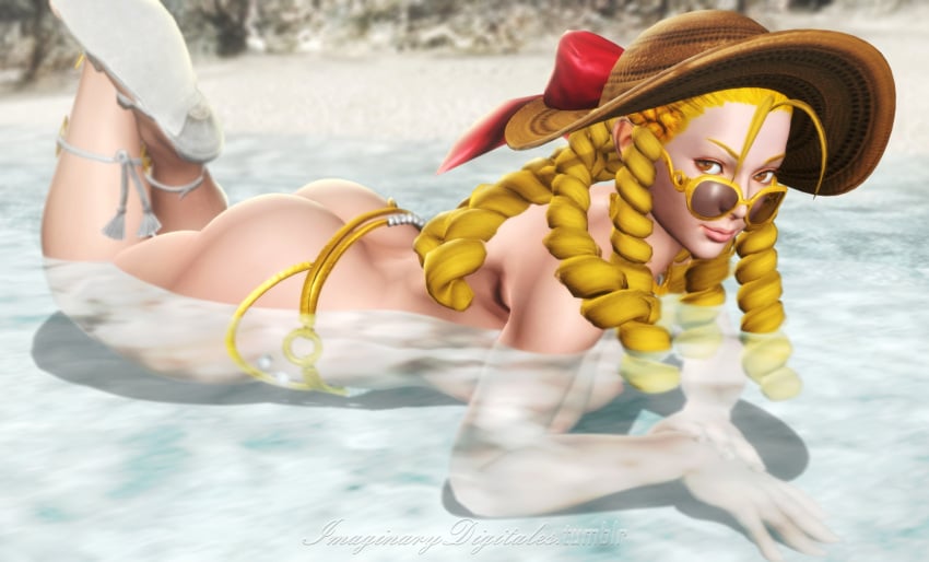 3d areolae asian_female ass beach blonde_hair breasts brown_eyes bubble_butt busty capcom drill_hair female female_focus female_only hat high_heels hourglass_figure imaginarydigitales japanese_female karin_kanzuki long_hair looking_over_eyewear looking_over_sunglasses nipples nude nude_female nudity paag pinup pinup_pose pose posing sandals straw_hat street_fighter street_fighter_v sunglasses tagme tinted_eyewear waist_chain wide_hips