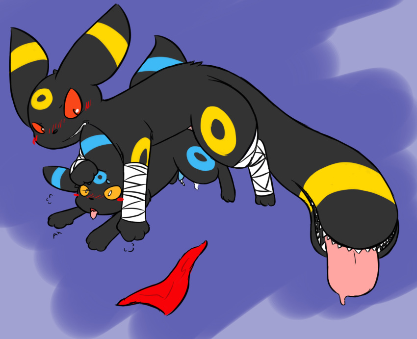 3_toes anal bargglesnatch-x1 blush canine cum eeveelution fluff fur male male_only mammal nintendo panting penetration penis pokemon pokemon_(species) red_eyes scarf shiny tail_mouth tongue tongue_out umbreon video_games