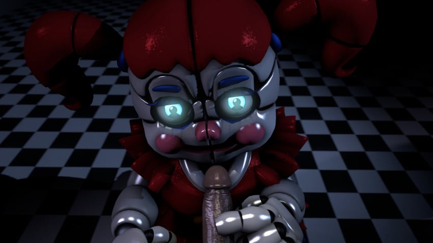 1boy1girl 3d animatronic animatronic_girl ass blue_eyes circus_baby circus_baby_(fnaf) circus_baby_(original) female five_nights_at_freddy's five_nights_at_freddy'sfive_nights_at_freddy's:_sister_location full_color no_penetration pussy robot_girl robot_humanoid sister_location skirt solo solo_female