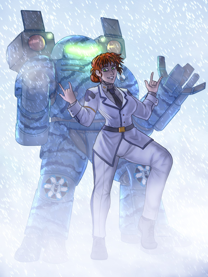 1girls 2024 battletech big_breasts character_request clan_(battletech) commission elemental_(battletech) female green_eyes orange_hair power_armor robot tagme_(character) tomboy unop variant_set