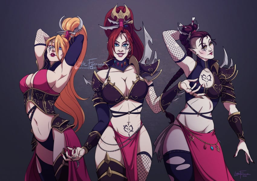 3girls alien alien_girl dark_eldar drukhari eldar elf_ears female female_only little_fernarda warhammer_(franchise) warhammer_40k