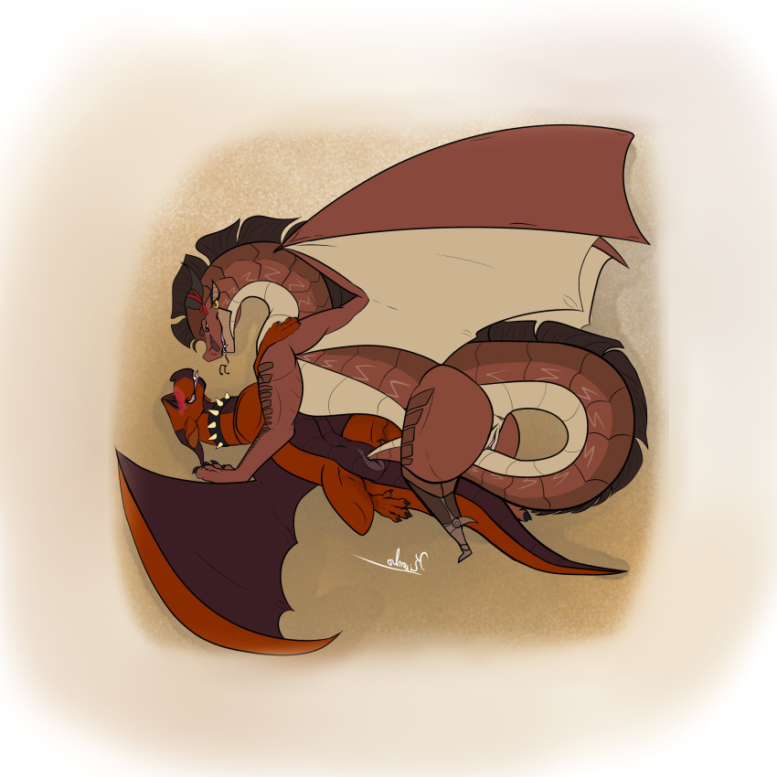 1:1 absurd_res blush claws closed_eyes dragon duo female female/female feral hi_res kiumba_(artist) mythological_creature mythological_scalie mythology penetration scalie tail tail_fetish tail_insertion tail_play vaginal_penetration wings