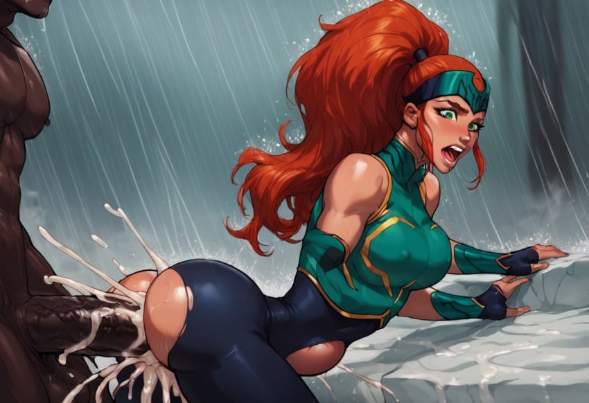 ai_generated aquaman_(series) cum_in_pussy cum_inside dark-skinned_male dc dc_comics dcamu doggy_style excessive_cum huge_cock hyper_penis justice_league:_throne_of_atlantis mera mera_(dcamu) stomach_bulge superheroine vaginal_penetration will_of_ai