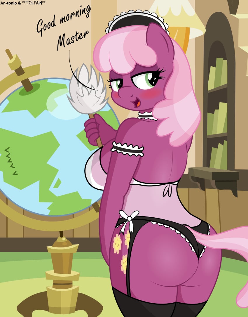 10s 2018 an-tonio anthro cheerilee_(mlp) cutie_mark earth_pony equid equine female friendship_is_magic furry hair hasbro horse maid_uniform my_little_pony pink_hair pony solo tail uniform