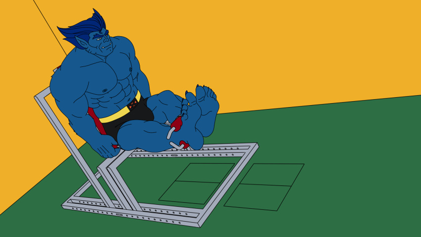 1boy beast_(x-men) beefcake bulge disney exercise flaccid flat_colors hank_mccoy lannad male_only marvel marvel_comics muscular no_visible_genitalia solo solo_male speedo_only x-men_97