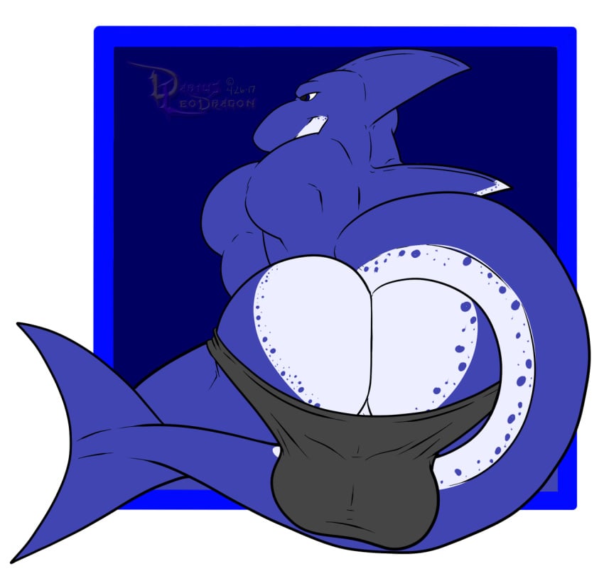 1boy anthro ass big_bulge big_butt bulge clothing darius_leodragon fish male male_only mammal marine muscular muscular_male rear_view shark solo underwear