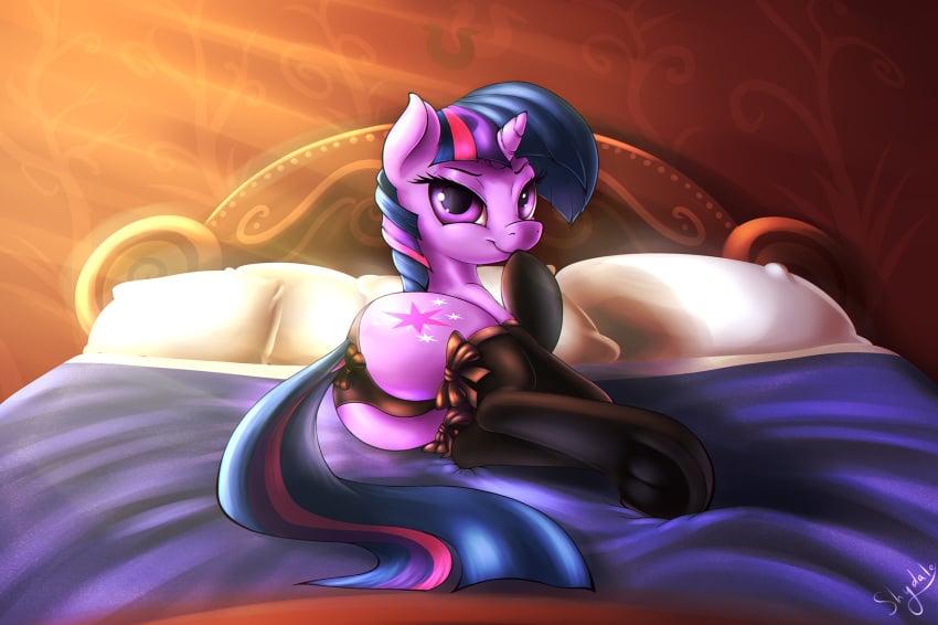 ass equine friendship_is_magic fshydale furry lingerie my_little_pony on_bed on_side presenting solo twilight_sparkle_(mlp)