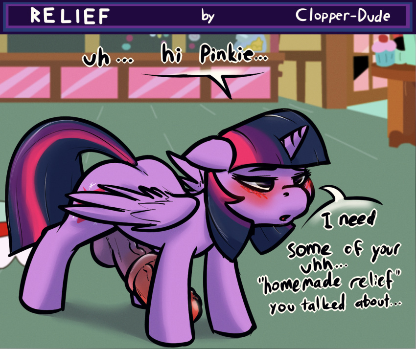 2014 alicorn animal_genitalia balls big_penis clopper-dude cutie_mark dialog dickgirl english_text equine feral friendship_is_magic fur hair horn horsecock inside intersex mammal my_little_pony penis purple_fur solo standing text twilight_sparkle_(mlp) vein wings