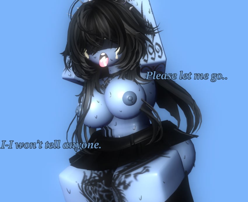 1girls akya begging black_hair blue_body blue_skin captured captured_girl caught covered_eyes cum_in_mouth cum_on_face exposed_breasts exposed_nipples exposed_torso helpless helpless_girl long_hair naked naked_female roblox roblox_avatar robloxian rope standing sweat sweatdrop sweating sweaty_body tattoo tattooed_arm tattooed_female tattoos thick_thighs thigh_highs thighhighs tongue tongue_out