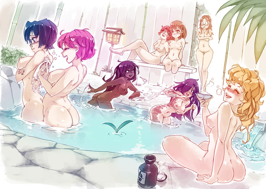 1boy 6+girls 8girls completely_nude completely_nude_female group hakamichi_hideaki hakamichi_shizune ibarazaki_emi ikezawa_hanako katawa_shoujo miura_miki pool rtil satou_lilly shirakawa_yuuko tezuka_rin yuri