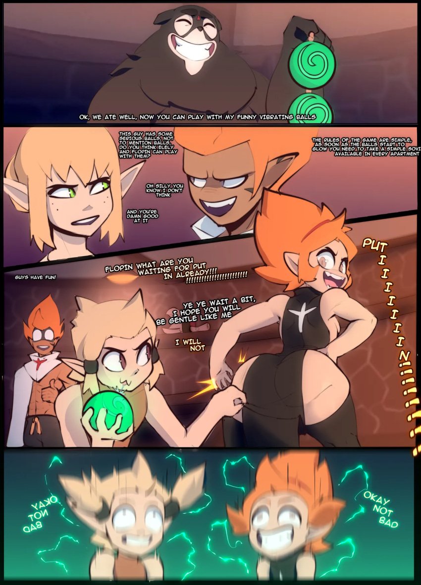 blonde_hair comic dgoger elely english_text evangelyne fat_ass female male multiple_panels pleasure_face poorly_translated red_hair sex_toy sex_toy_insertion tagme thick_ass thick_thighs thighhighs tristepin vibrating_egg vibrator wakfu yugo