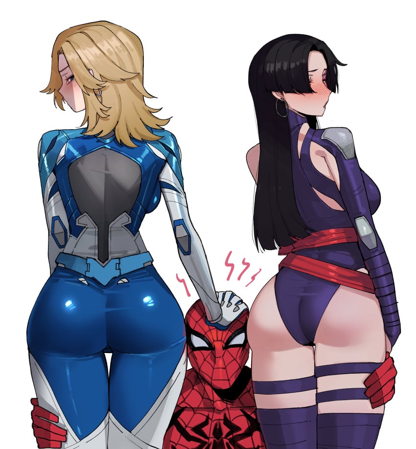 1boy 2d 2girls absurdres ass ass_focus athletic athletic_female belt big_ass big_breasts big_thighs blonde_hair blue_eyes blush bodysuit breasts butt dat_ass different_ass_sizes earrings fantastic_four female female_focus female_only highres hoop_earrings huge_ass huge_thighs invisible_woman invisible_woman_(marvel_rivals) jewelry large_breasts long_hair looking_at_viewer male marvel marvel_comics marvel_rivals milf peter_parker psylocke psylocke_(marvel_rivals) pys ratatatat74 skintight solo spider-man spider-man_(marvel_rivals) spider-man_(series) sue_richards sue_storm superhero_costume superheroine tagme thick_hips thick_thighs thighs viewed_from_below