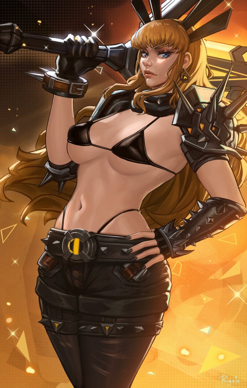 1girls abs athletic_female blonde_hair bra breasts female female_only magik_(illyana_rasputin) magik_(marvel_rivals) marvel marvel_rivals midriff navel rgate thick_thighs