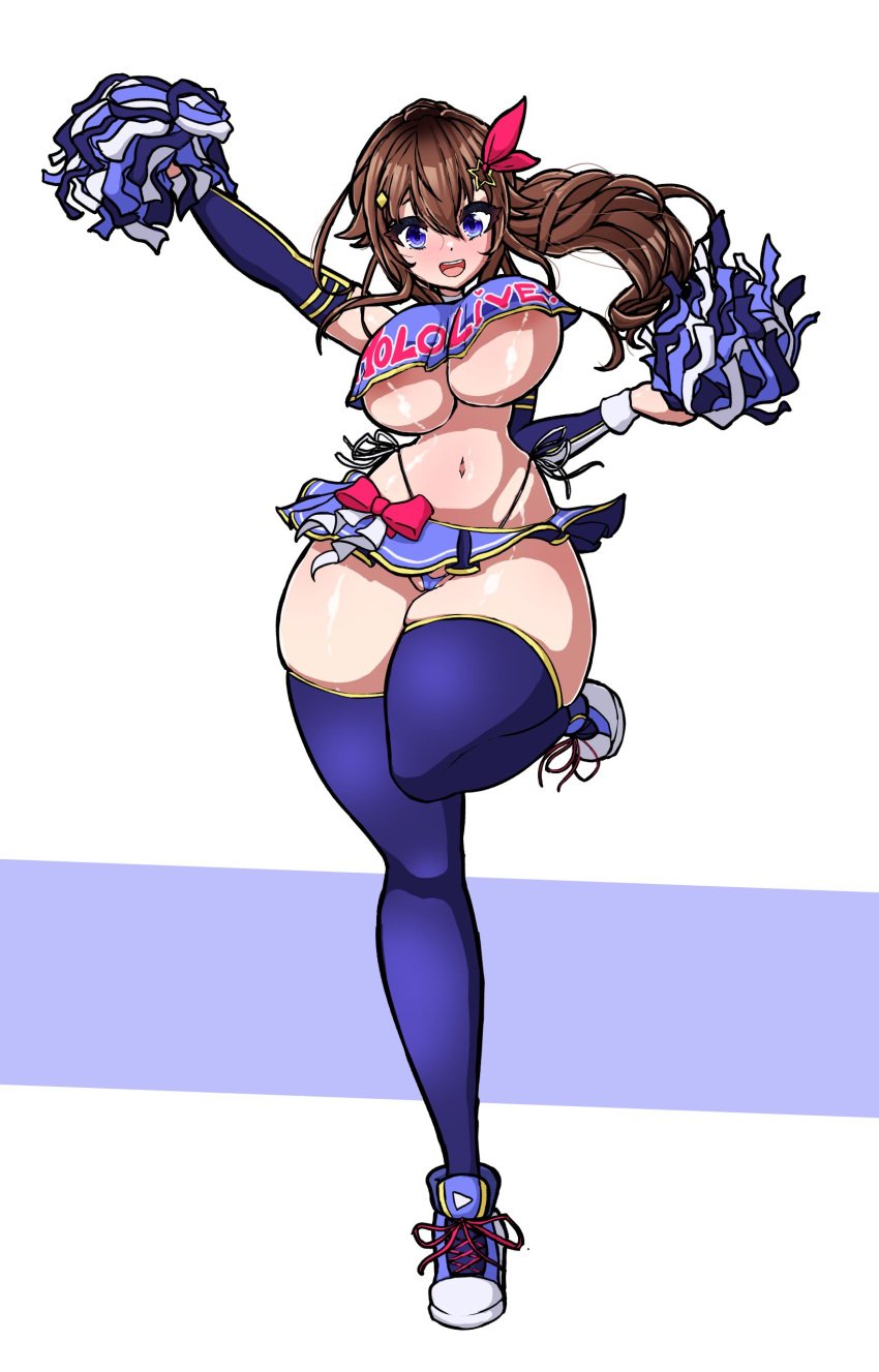 big_breasts blue_eyes blue_thighhighs blush bouncing_breasts breasts brown_hair cheering cheerleader cheerleader_uniform child_bearing_hips commentary_request curvaceous curvy curvy_ass curvy_body curvy_female curvy_figure curvy_hips curvy_thighs female female_only hair_ornament highres hololive hololive_gen_0 hololive_japan large_breasts light-skinned_female light_skin long_hair looking_at_viewer panties ponytail short_skirt skirt smile smiling smiling_at_viewer star_hair_ornament thick_hips thick_thighs thigh_gap thigh_strap thighhighs tokino_sora underboob underwear virtual_youtuber wide_hips xelsword