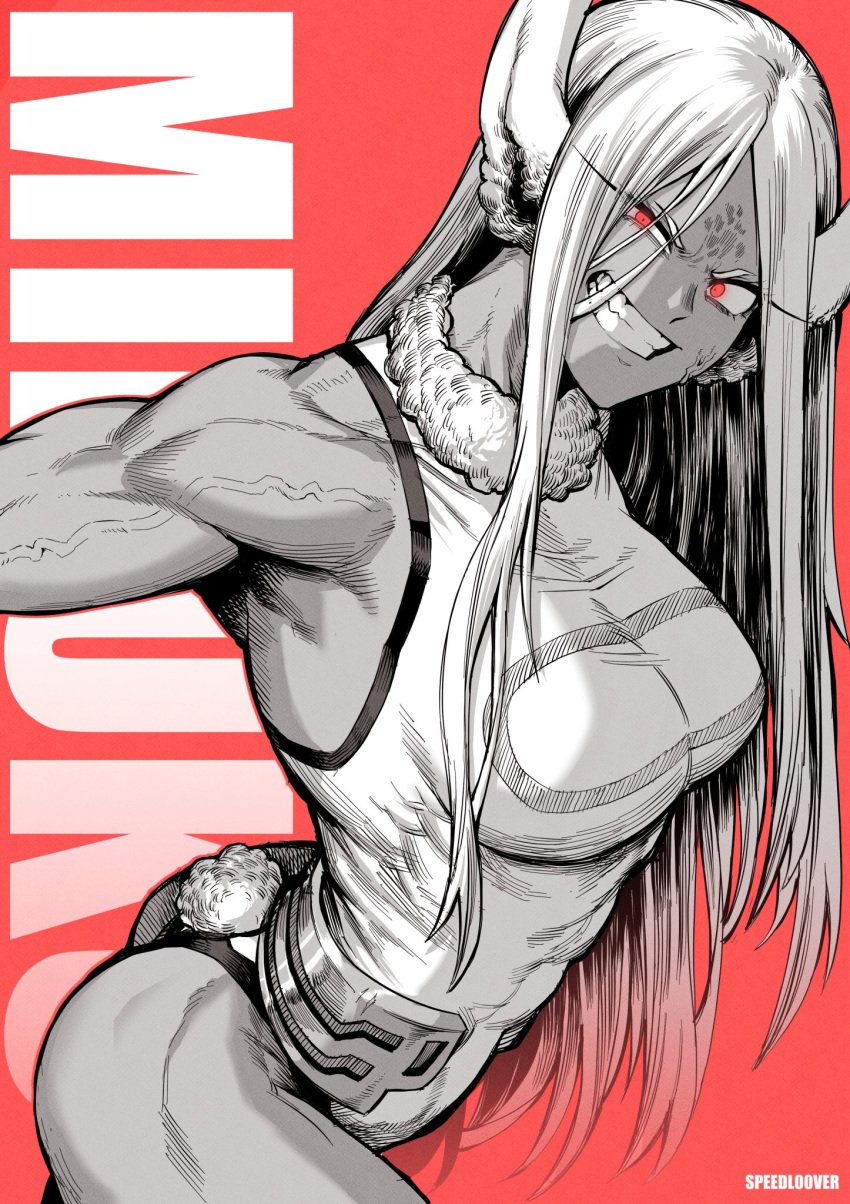 1girls abs bare_arms bare_legs bare_shoulders bare_thighs big_breasts bunny_ears bunny_girl bunny_tail clothed clothing color female female_focus female_only fit_female hi_res large_breasts long_hair miruko muscles muscular muscular_arms muscular_female my_hero_academia red_eyes rumi_usagiyama solo solo_female speedl00ver superheroine tagme thick_thighs white_hair