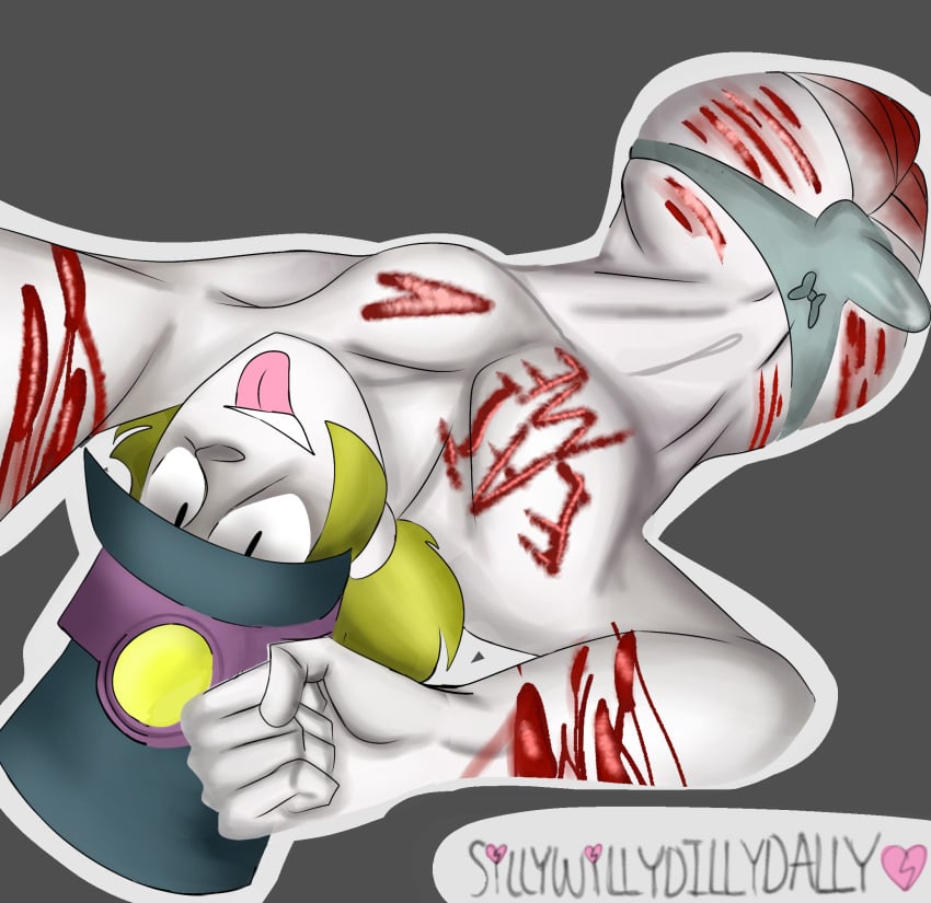 1boy amputated_leg amputee artist_name artist_signature artist_upload blood blood_drip blood_stain brawl_stars chuck_(brawl_stars) cursed_image digital_media_(artwork) erect_penis erection fetish furaffinity_link furaffinity_username hat mutilation no_nipples panties panties_only self_harm self_harm_fetish self_harm_scars sillywillydillydally solo solo_male twitter_link twitter_username what wtf