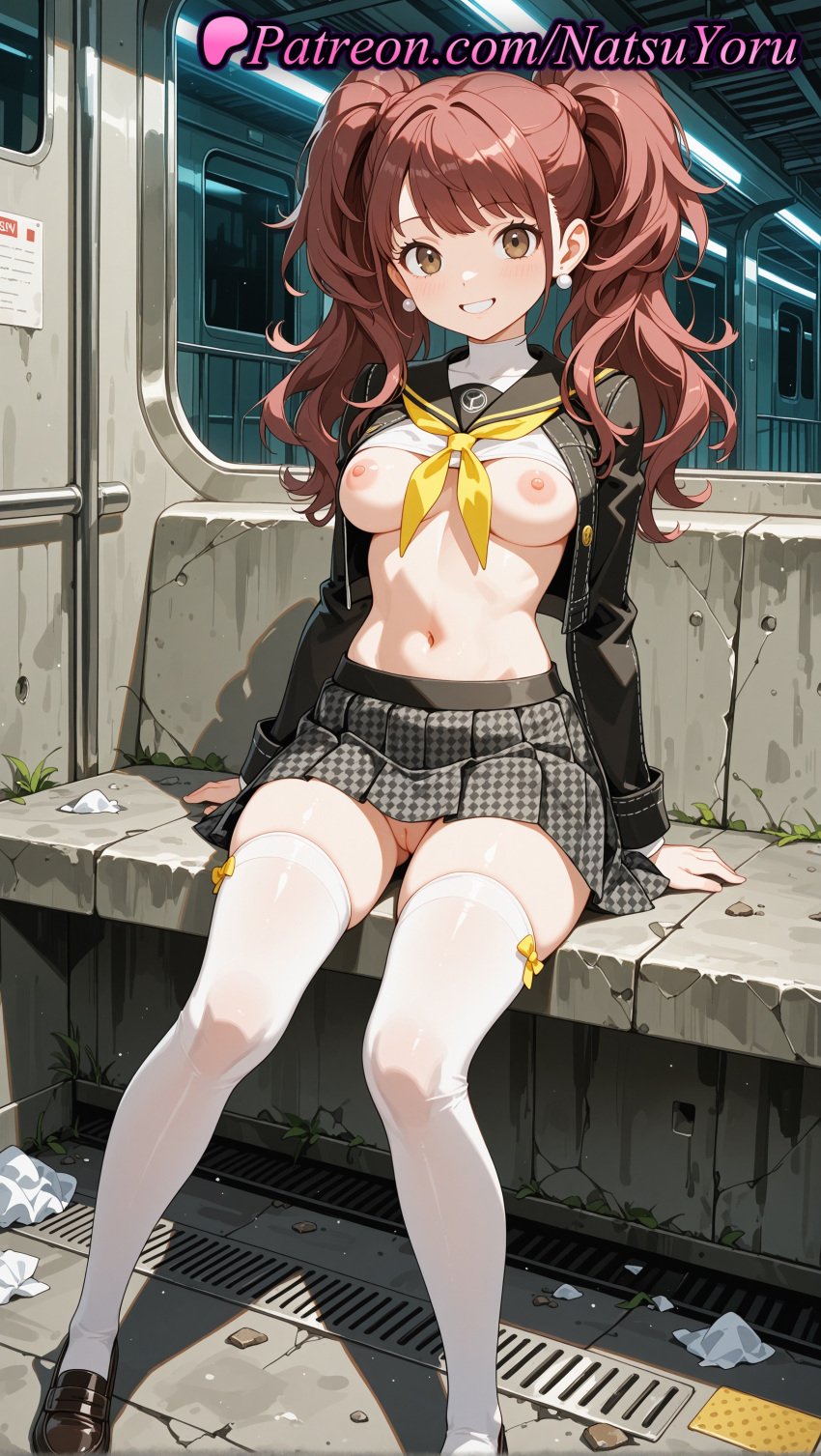 1girls 2025 ai ai_assisted ai_generated anime anime_style arm_support ass_visible_through_thighs bangs black_jacket black_sailor_collar blush bow breasts breasts_out brown_eyes brown_footwear brown_hair bust busty cleft_of_venus clothes_lift earrings female female_focus female_only full_body grey_skirt grin hentai hi_res high_quality high_resolution highres houndstooth jacket jewelry kujikawa_rise kujikawa_rise_(cosplay) large_breasts loafers long_hair long_sleeves looking_at_viewer medium_breasts miniskirt natsuyoru navel neckerchief nipples nipples_outside no_bra no_panties open_clothes open_jacket paipan panties patreon persona persona_4 plaid plaid_skirt pleated_skirt public_indecency pussy red_hair sailor_collar sailor_uniform school_uniform serafuku shaved_vagina shirt shirt_lift shoes sitting skindentation skirt smile solo solo_female stable_diffusion stomach thighhighs thighs train_interior twintails uncensored uncensored_nipples underwear vagina voluptuous voluptuous_female white_shirt white_thighhighs yasogami_school_uniform yellow_neckerchief