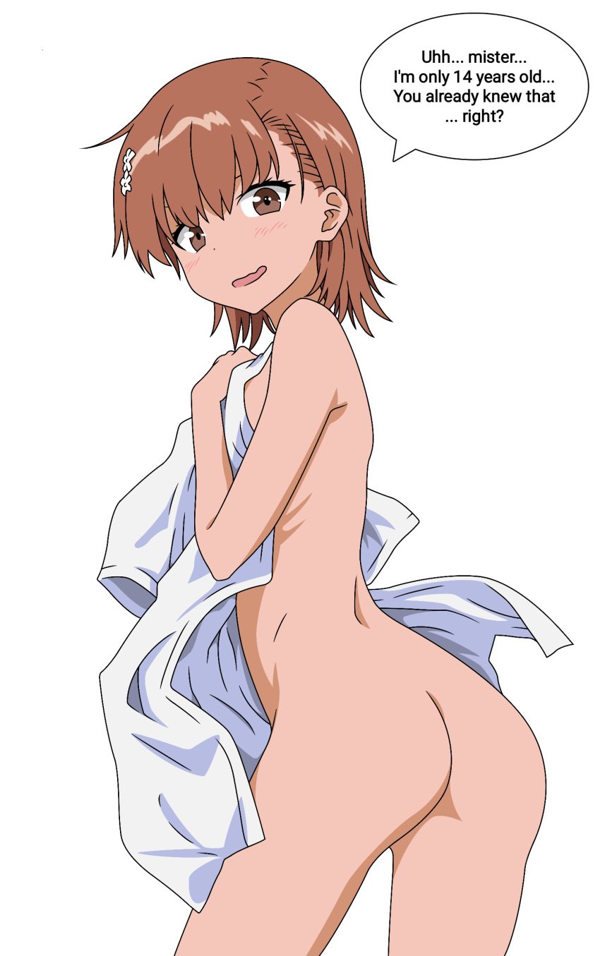 1girls 2020s 2025 ass ass_focus bad_id bad_pixiv_id bare_ass bare_back bare_shoulders bare_thighs blush brown_eyes brown_hair character_age completely_nude completely_nude_female dat_ass embarrassed embarrassed_nude_female english_text female flat_chest flower from_behind hair_flower hair_ornament hi_res holding holding_towel kazumii looking_at_viewer looking_back medium_hair misaka_mikoto nude nude_female open_mouth ribs shoulder_blades solo speech_bubble standing talking_to_viewer teen teen_girl teenage teenage_ass teenage_girl teenager thighs to_aru_kagaku_no_railgun to_aru_majutsu_no_index towel transparent_background young young_girl