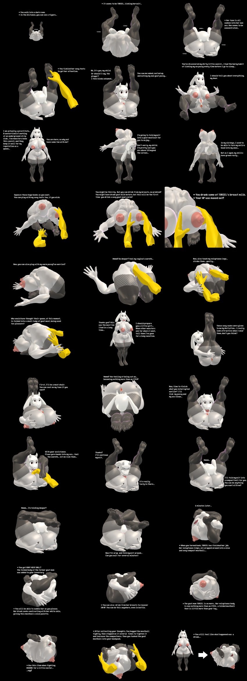 absurd_res anthro anus autocunnilingus balled_up boss_monster_(undertale) breasts contortionism duo female female/female flexible genitals hi_res humanoid masturbation nipples objectification oral oral_masturbation pezho pussy solo toriel transformation transformation_sequence undertale_(series) vaginal_masturbation vaginal_penetration