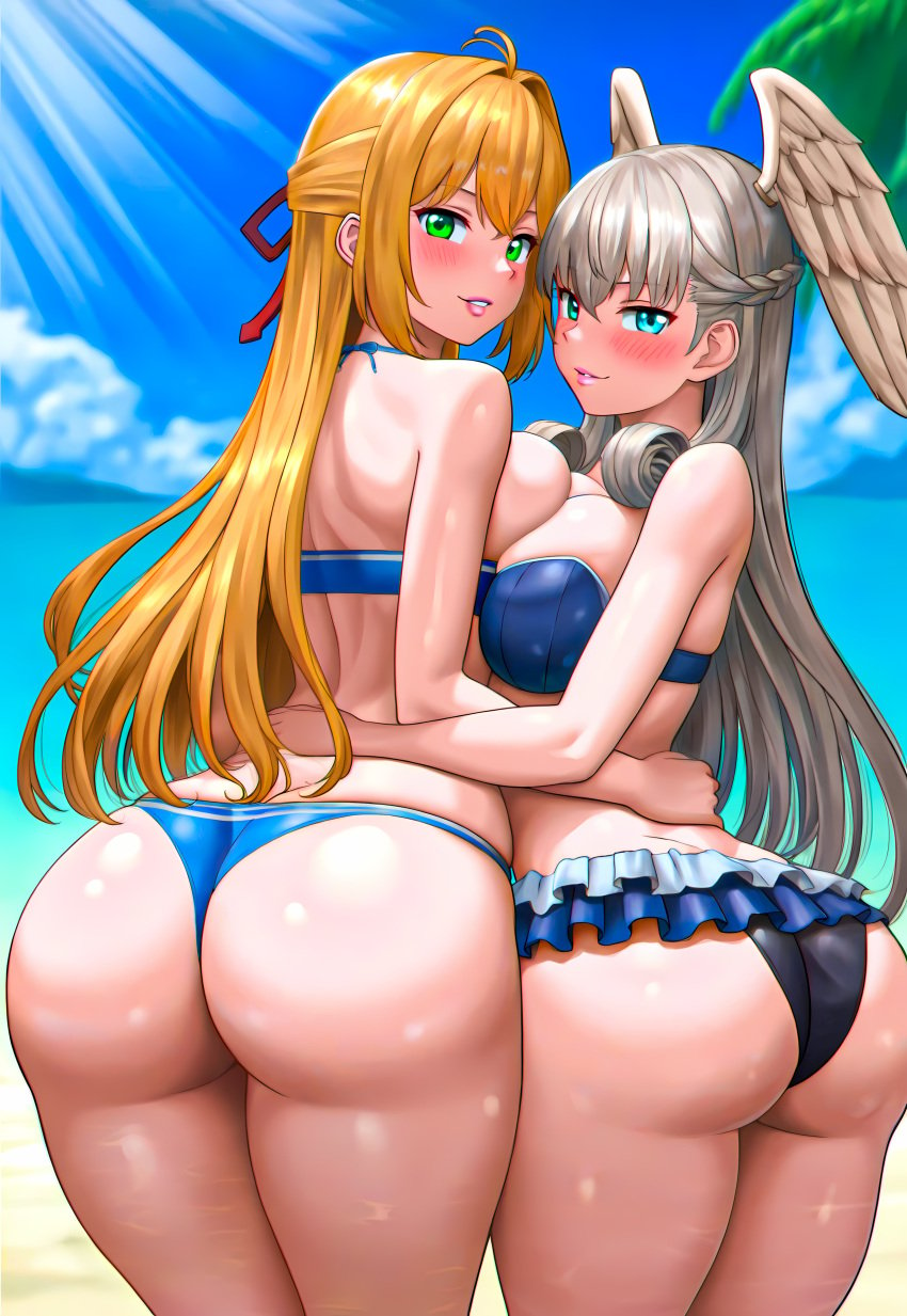 2girls 4k ai_generated bangs beach big_ass big_breasts bikini blonde_female blonde_hair blonde_hair_female blue_eyes breast_press dat_ass dat_butt female female/female female_focus female_only fiora_(xenoblade) green_eyes green_hair hair_ornament hands_on_another's_hips head_wings high_resolution highres huge_ass huge_breasts large_ass large_breasts long_hair melia_antiqua monolith_soft novelai pink_lips seductive_eyes seductive_look seductive_smile shiny_hair shiny_skin silver_hair skindentation swimsuit swimwear thick_ass thick_butt thick_lips two_piece_swimsuit vermadis2x voluptuous voluptuous_female wide_hips xenoblade_(series) xenoblade_chronicles xenoblade_chronicles_(series) yellow_hair yuri