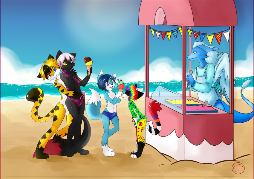 anthro balls beach feline food fur harumi ice_cream male mammal penis seaside sex skynex