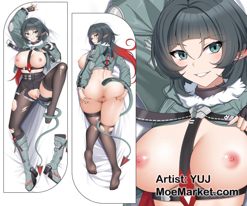 anus ass black_hair breasts dakimakura female jane_doe_(zenless_zone_zero) long_hair looking_at_viewer looking_back nipples pussy solo thighs uncensored yuj zenless_zone_zero