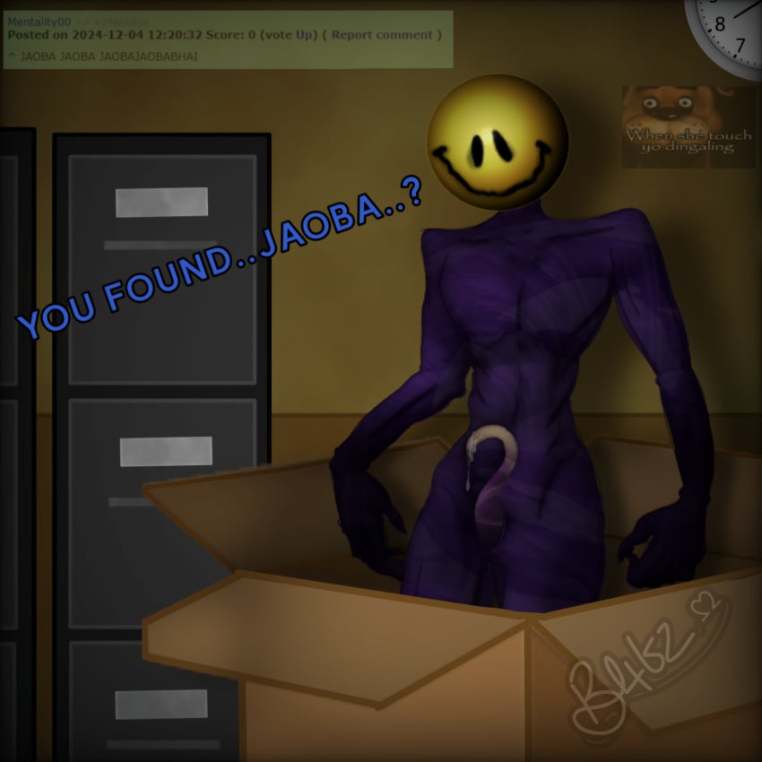 1boy artist_name artist_signature b4tz_ box cum genital_fluids genitals gradient_penis jaoba_(regretevator) leaking_cum non-human purple_body regretevator roblox roblox_game self_upload skinny smile smiley_face solo tall tentacle tentacle_penis unusual_anatomy unusual_penis yellow_face