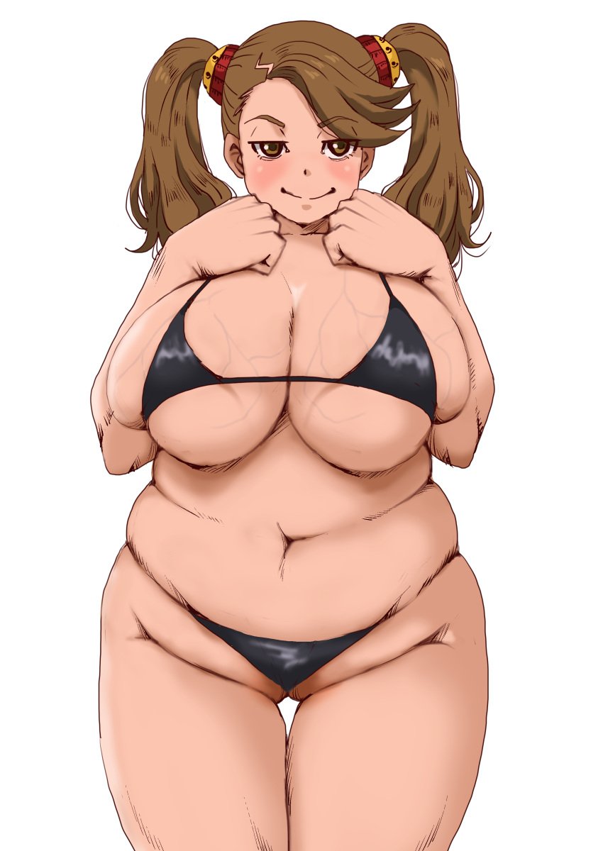 1girls bbw big_breasts bikini brown_hair chubby cleavage gundam gundam_build_fighters gundam_build_fighters_try huge_breasts overweight_female sacaprico sagging_breasts sazaki_kaoruko solo solo_female swimsuit twintails veiny_breasts