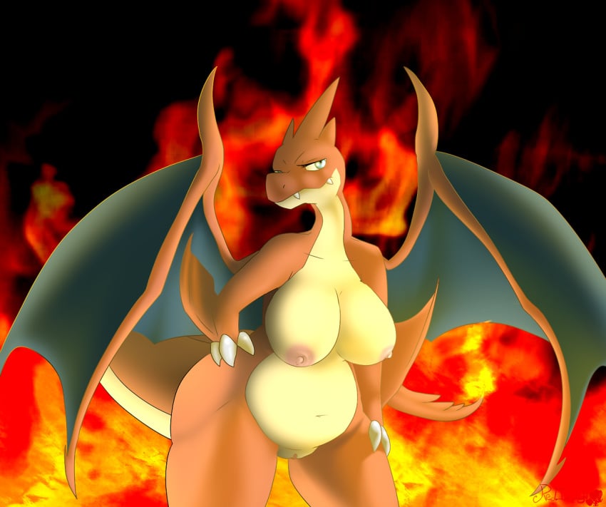 1girls 2014 anthro areolae big_breasts breasts charizard chubby claws dragon female female_only fire looking_at_viewer mega_charizard_y mega_evolution navel nintendo nipples nude pokemon pokemon_(species) pokemon_xy pose pussy redimplight solo thick_thighs tumblr video_games wide_hips wings