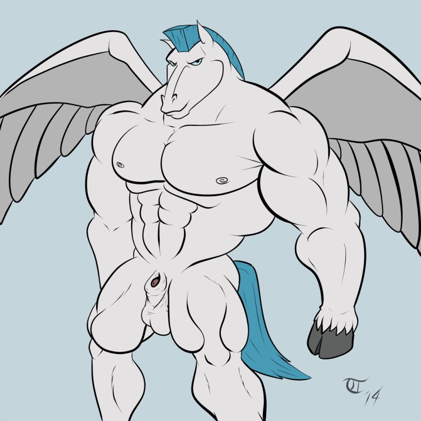 1boy abs anthro anthrofied balls beefcake bulge clothing digital_media_(artwork) disney equine heavy hercules_(disney) horse male male_only mammal mohawk muscles package pecs pegasus pegasus_(hercules) penis solo swimsuit terrykurosu testicles wings