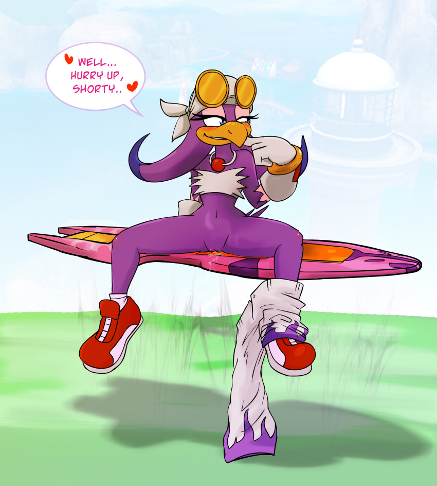 anthro avian bird dulce_isis extreme_gear female female_only hover_board leaking_pussy pussy_juice sega solo sonic_(series) sonic_riders spread_legs swallow tagme wave_the_swallow