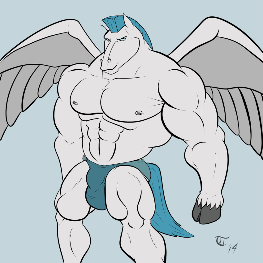 1boy abs anthro anthrofied beefcake bulge clothing digital_media_(artwork) disney equine heavy hercules_(disney) horse male male_only mammal mohawk muscles package pecs pegasus pegasus_(hercules) solo speedo swimsuit terrykurosu wings