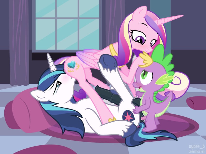 alicorn anal anal_sex animal_genitalia anus balls bisexual blue_eyes blush cunnilingus cutie_mark dragon equine fangs female feral fetlocks friendship_is_magic fur green_eyes group group_sex hair hooves horn horsecock horseshoe inside lying male mammal multicolored_hair my_little_pony on_back oral oral_sex penetration penis pillow pink_fur princess_cadance_(mlp) purple_eyes purple_scales sex shining_armor_(mlp) spike_(mlp) spines straight syoee_b underhoof unicorn vaginal_penetration white_fur window wings yaoi young