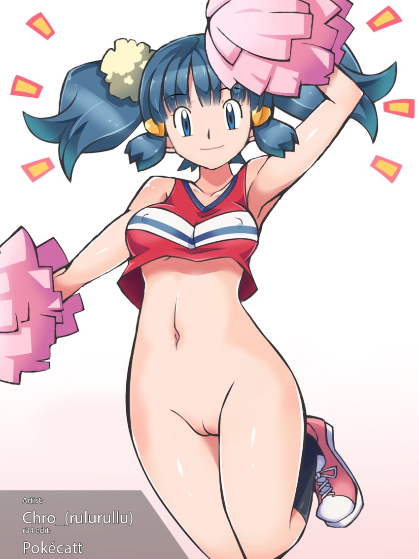 blue_hair cheerleader chro dawn_(pokemon) female female_only human nude_filter pokecatt pokemon solo