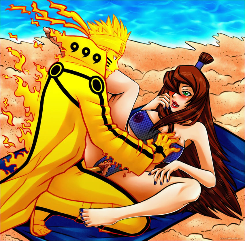 aura barefoot blush breasts brown_hair feet female fishnet glowing green_eyes hair_over_one_eye human kitsune999 large_breasts long_hair male mei_terumi missionary nail_polish naruto nipples open_mouth panties penis pussy see-through sex straight torn_panties tubetop uzumaki_naruto vaginal_penetration