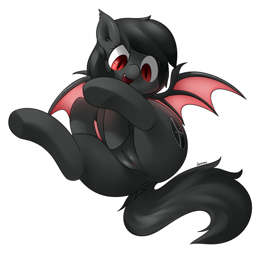 absurd_res anus ass bat_pony bat_wings black_fur black_hair clitoris cutie_mark derpah equine female fur hair hi_res hooves horse long_hair looking_at_viewer mammal my_little_pony open_mouth plain_background pony presenting pussy qetesh red_eyes slit_eyes smile solo wings