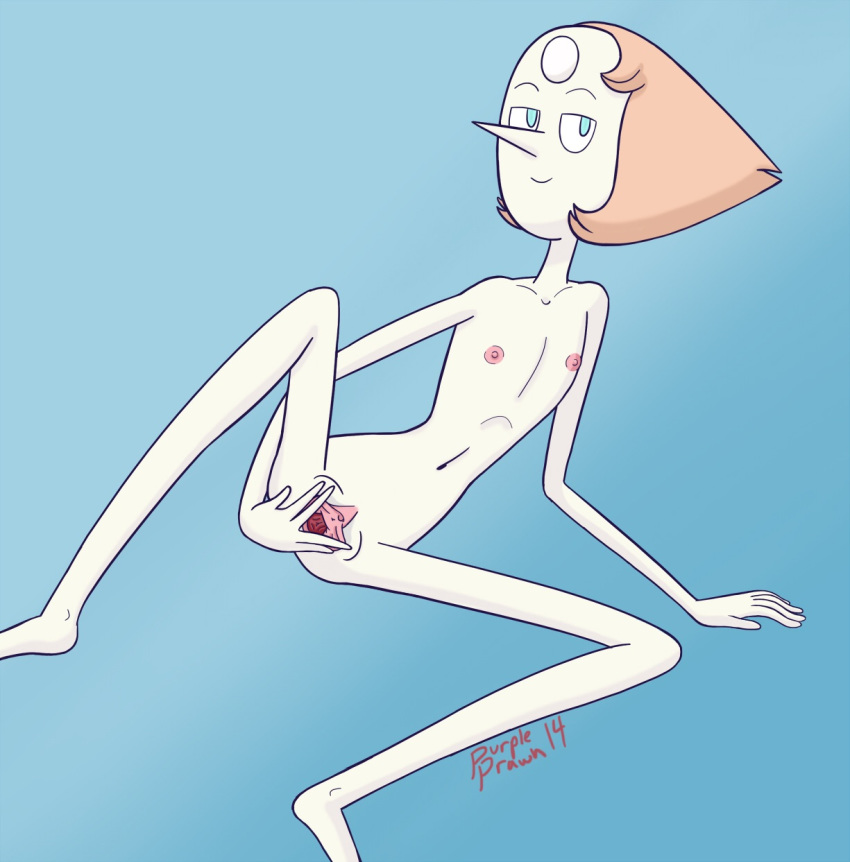 1girls female flat_chest gem_(species) looking_at_viewer pearl_(steven_universe) presenting_pussy purpleprawn solo steven_universe tagme uncensored