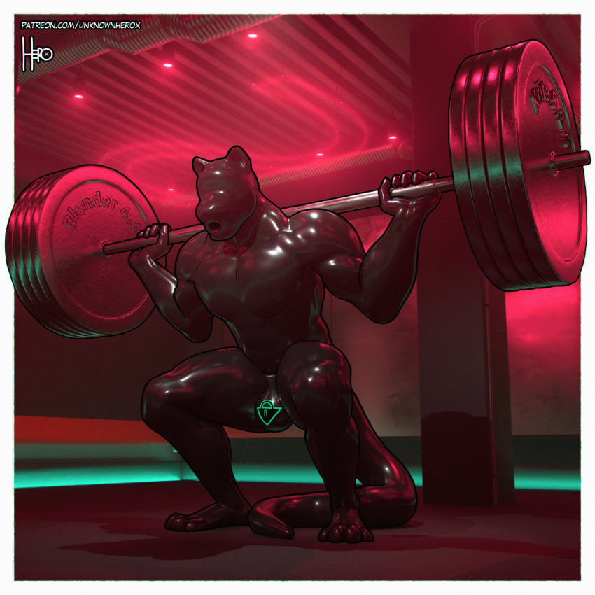 absurd_res anthro barbell barbell_squats brainwashing clothing drone dronesuit dronification exercise felid gag gagged hi_res latex latex_clothing latex_skinsuit lion lock_bulge male mammal mane matthew-x muscular muscular_anthro muscular_male null_bulge pantherine plug_gag plug_insertion skinsuit tight_clothing weightlifting workout