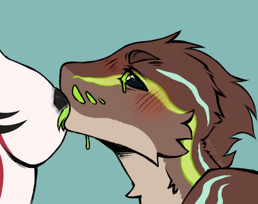 anthro black_nipples blush bodily_fluids breast_play breastfeeding breasts brown_body brown_fur duo female fish fur furred_scalie furred_shark furred_snake hi_res male male/female marine nipples red_body red_fur reeila_sharqua_(bigpizzaaaaaaah) repti_art reptile saliva scalie shark siv_(reaver_hispida99) snake submissive submissive_male white_body white_fur